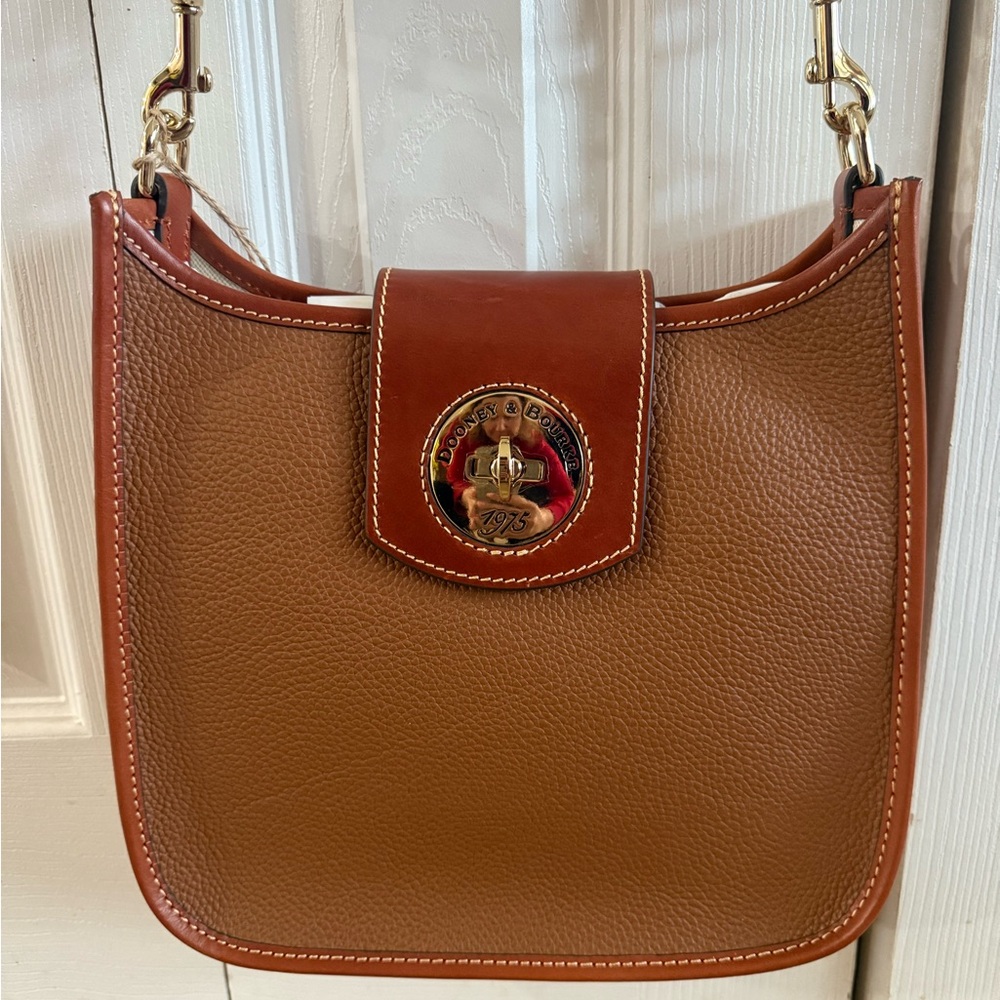 Dooney & Bourke Pebbled Leather Messenger Bag in Caramel